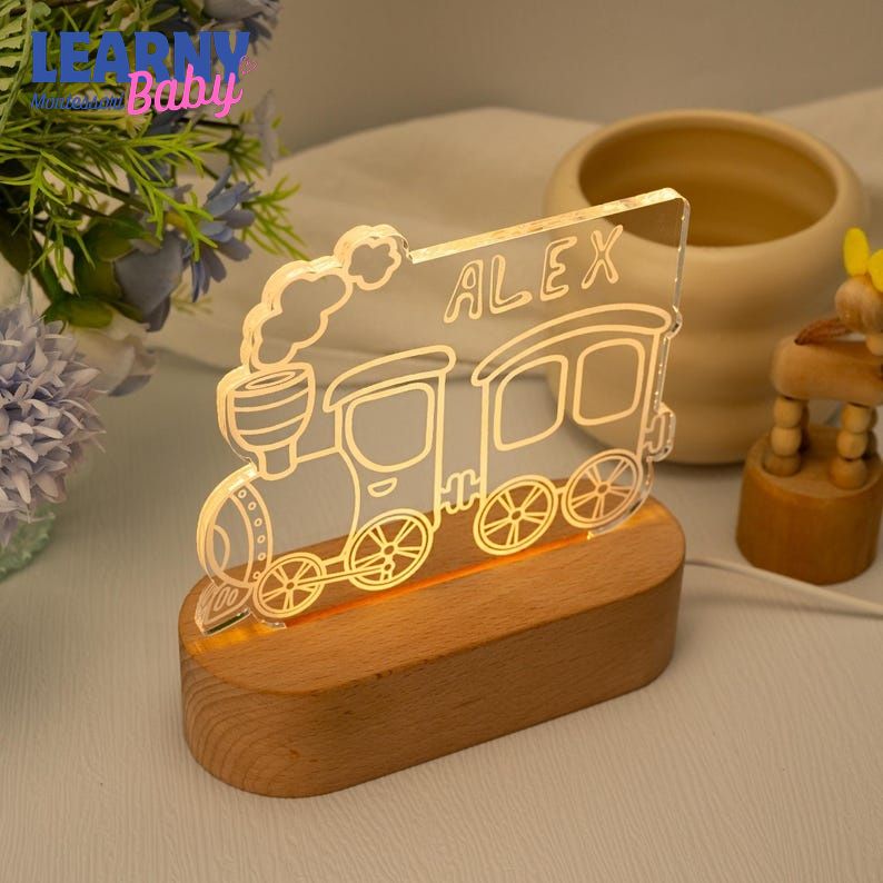 Personalized Train Night Light, Baby Boy Night Light, Cute Night Light, Birthday Gifts For Kids, Christmas Gifts for Toddlers, Nursery Decor NL12