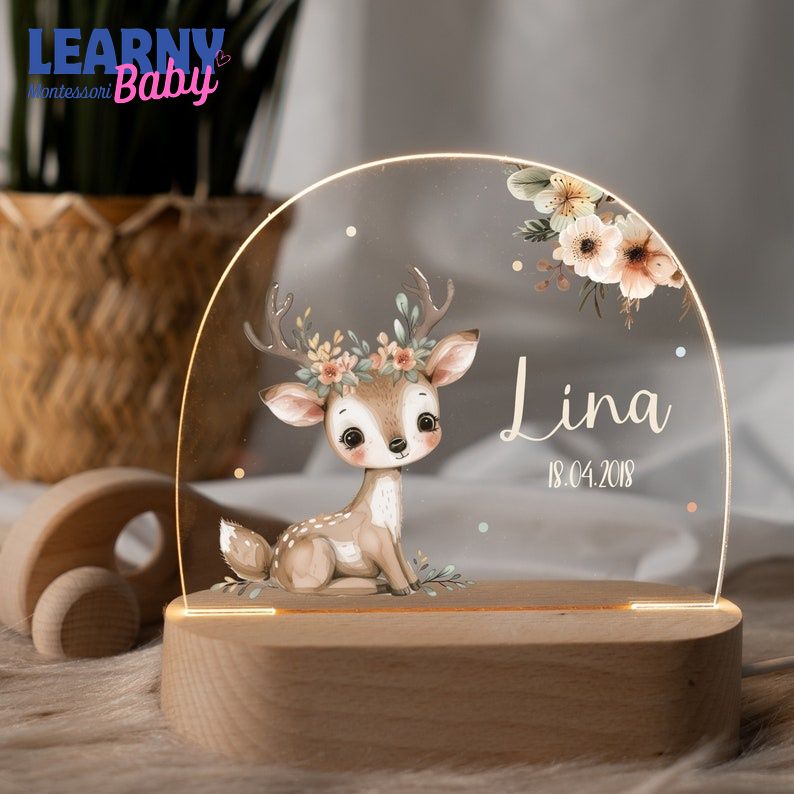 Personalized Children’s LED Night Light, Custom Acrylic Night Lamp, Baby Birth Gift, Christening Gift  NL08