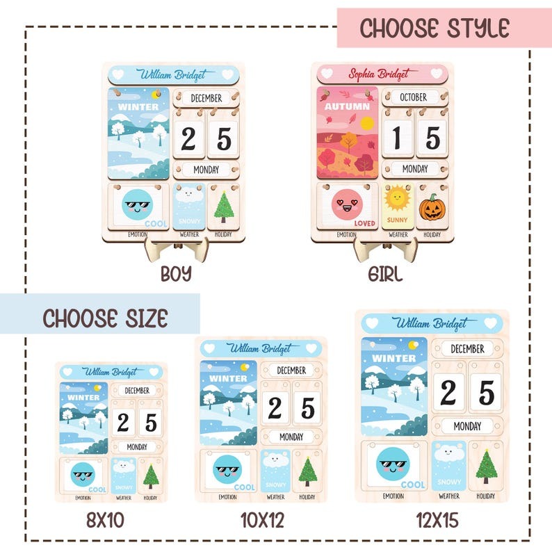 Montessori Wooden Perpetual Calendar for Kids, Learning Days Months Weather Board, Preschool Time Teaching Toy, Educational Classroom Decor
