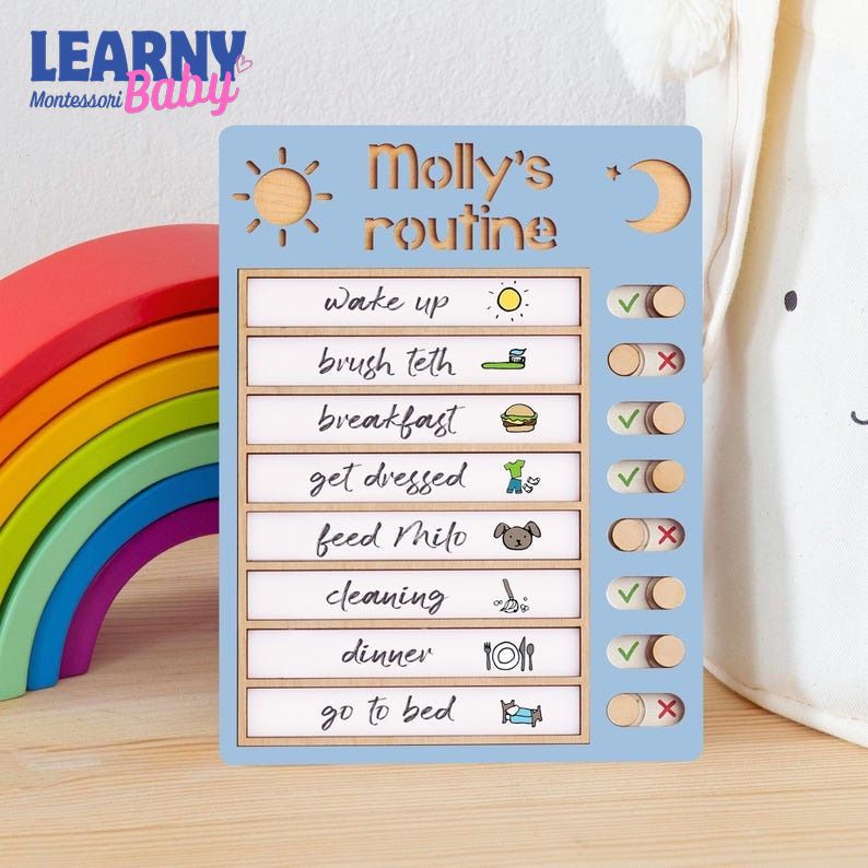 Customized Wooden Toddler Routine Chart, Visual Schedule for Kids, Daily Routine chart, Chore Chart for Kids, Homeschool Schedule