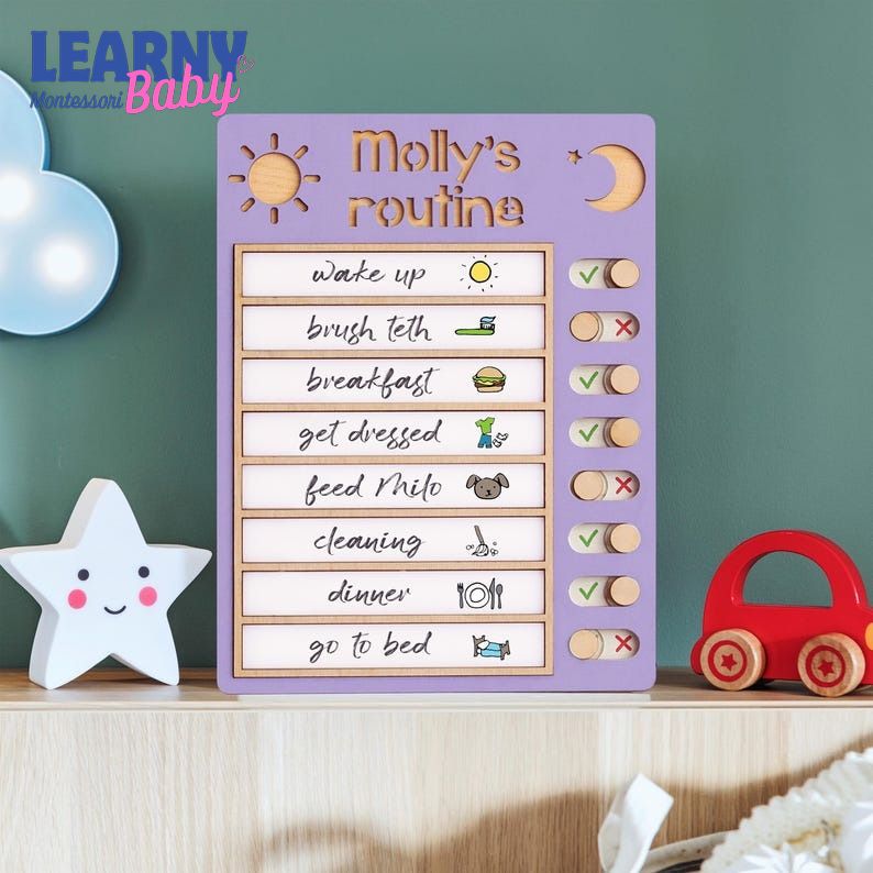 Customized Wooden Toddler Routine Chart, Visual Schedule for Kids, Daily Routine chart, Chore Chart for Kids, Homeschool Schedule