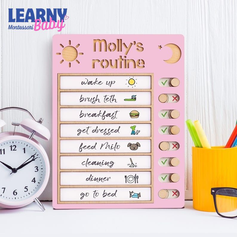 Customized Wooden Toddler Routine Chart, Visual Schedule for Kids, Daily Routine chart, Chore Chart for Kids, Homeschool Schedule