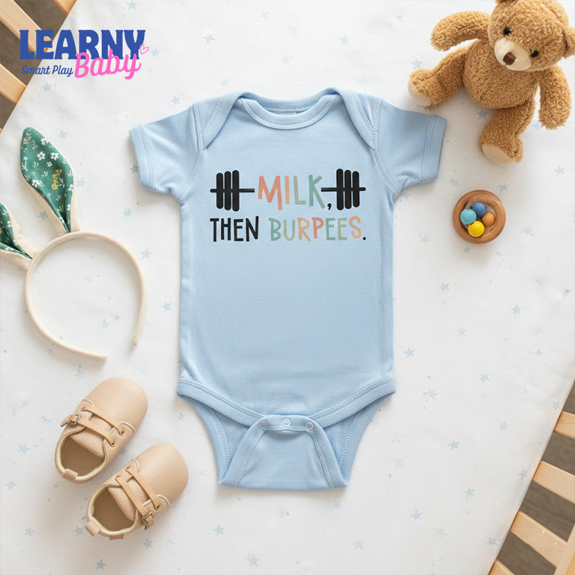 Milk Then Burpees Baby Onesie, Funny Baby Bodysuit, Baby Shower Gift, Newborn Baby Onesie®, Cute Baby Outfit, Gym & Crossfit Baby Bodysuit