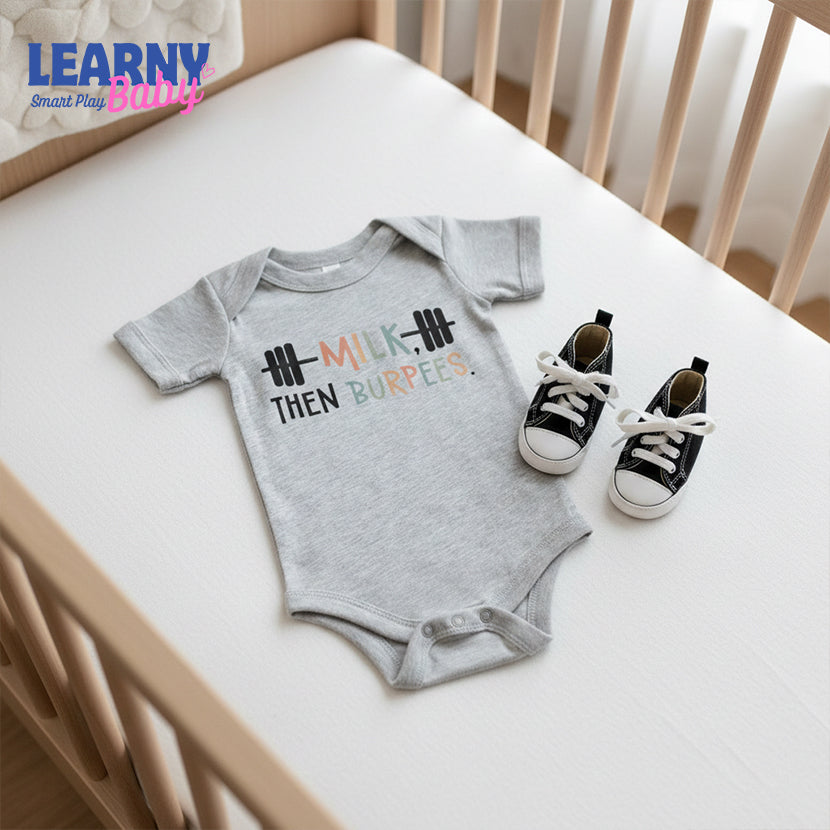 Milk Then Burpees Baby Onesie, Funny Baby Bodysuit, Baby Shower Gift, Newborn Baby Onesie®, Cute Baby Outfit, Gym & Crossfit Baby Bodysuit