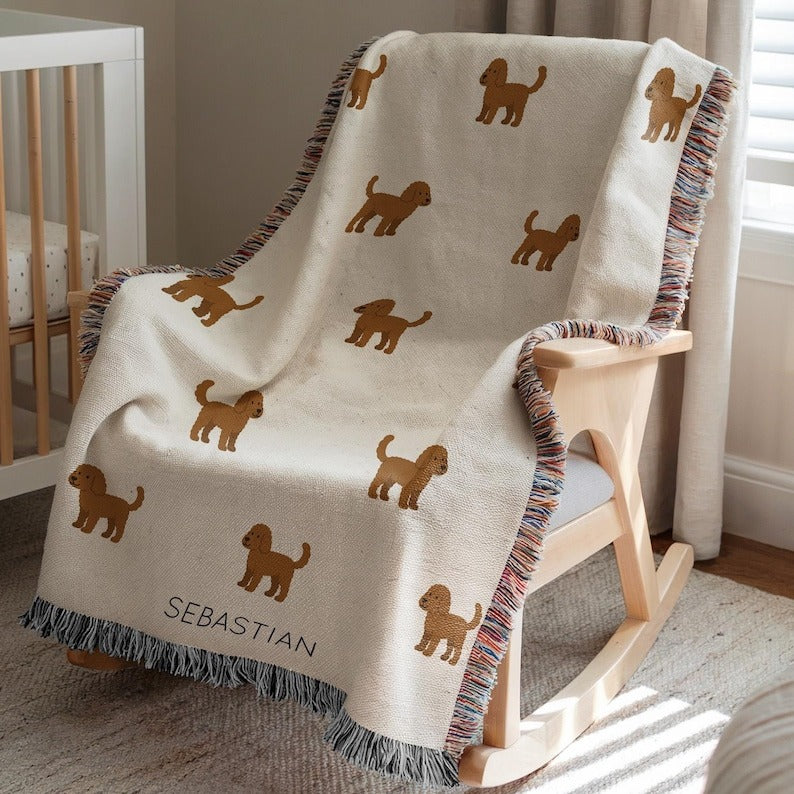 Personalized Goldendoodle Baby Blanket, Custom Name Dog Throw with Date, Puppy Lover Nursery Gift for Baby Boy Girl, Newborn Shower Present