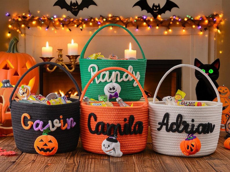 Personalized Halloween Treat Basket, Trick or Treat Bag, Halloween Candy Basket, Trick or Treat Basket, Candy Tote, Halloween gift, Halloween Tote