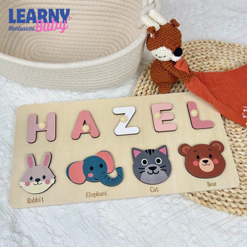 Personalized Wooden Name Puzzle: Toddler Baby Gift, Handmade Animal Toy, First Birthday Gift, Puzzles for Toddlers BBLB17