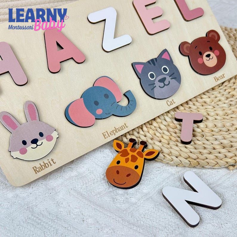 Personalized Wooden Name Puzzle: Toddler Baby Gift, Handmade Animal Toy, First Birthday Gift, Puzzles for Toddlers BBLB17
