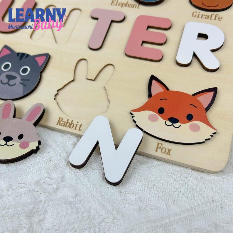 Personalized Wooden Name Puzzle: Toddler Baby Gift, Handmade Animal Toy, First Birthday Gift, Puzzles for Toddlers BBLB17