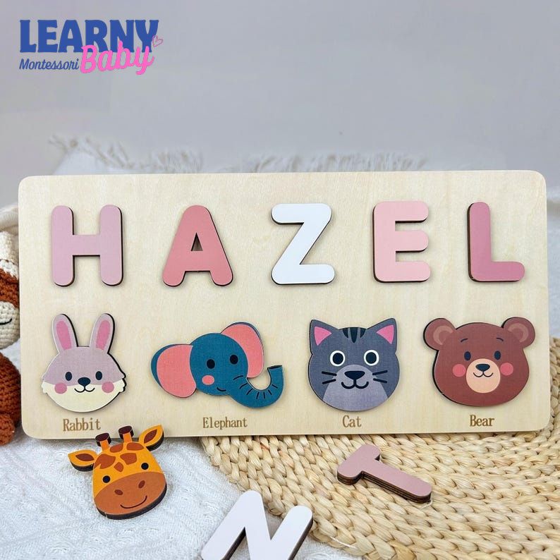 Personalized Wooden Name Puzzle: Toddler Baby Gift, Handmade Animal Toy, First Birthday Gift, Puzzles for Toddlers BBLB17