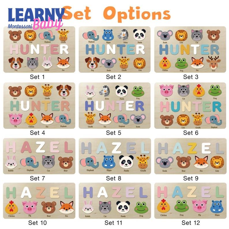 Personalized Wooden Name Puzzle: Toddler Baby Gift, Handmade Animal Toy, First Birthday Gift, Puzzles for Toddlers BBLB17