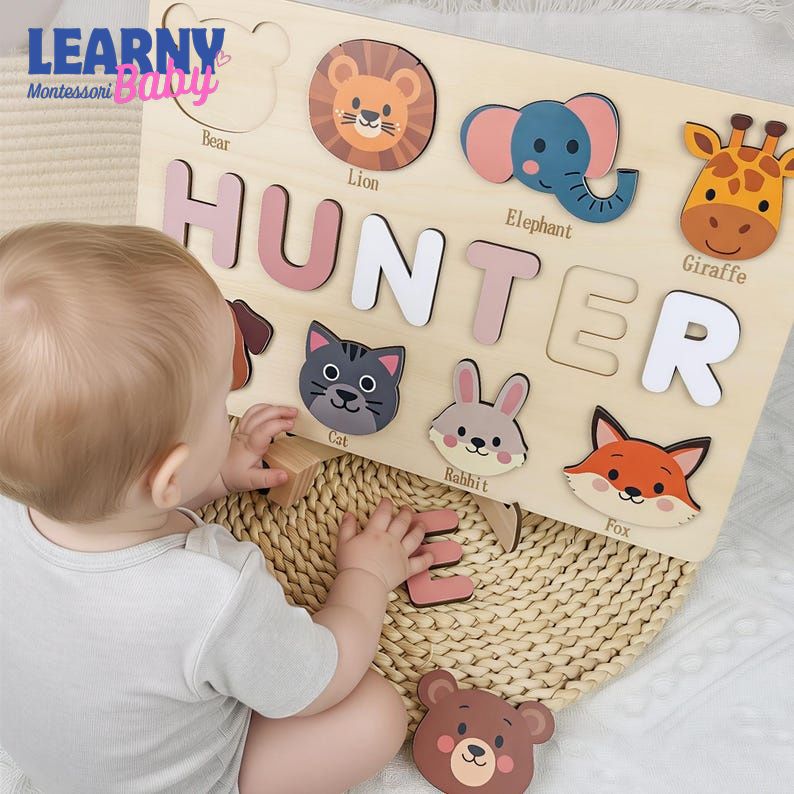 Personalized Wooden Name Puzzle: Toddler Baby Gift, Handmade Animal Toy, First Birthday Gift, Puzzles for Toddlers BBLB17