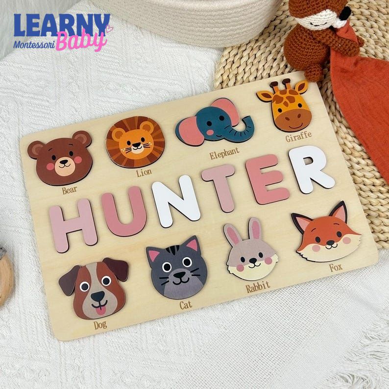 Personalized Wooden Name Puzzle: Toddler Baby Gift, Handmade Animal Toy, First Birthday Gift, Puzzles for Toddlers BBLB17
