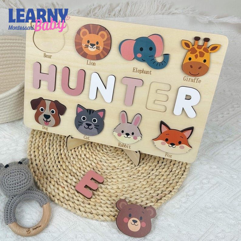 Personalized Wooden Name Puzzle: Toddler Baby Gift, Handmade Animal Toy, First Birthday Gift, Puzzles for Toddlers BBLB17