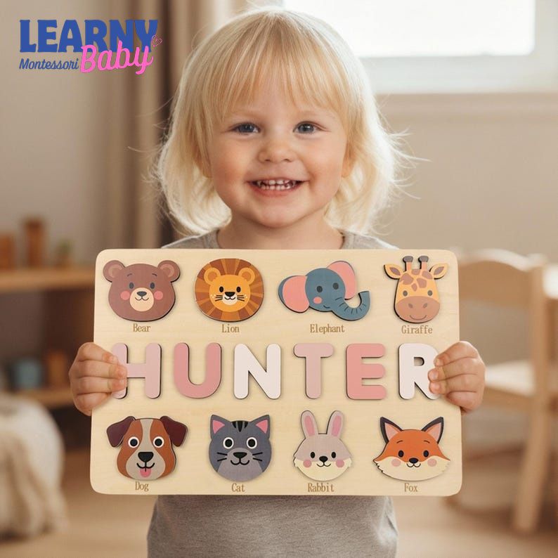 Personalized Wooden Name Puzzle: Toddler Baby Gift, Handmade Animal Toy, First Birthday Gift, Puzzles for Toddlers BBLB17