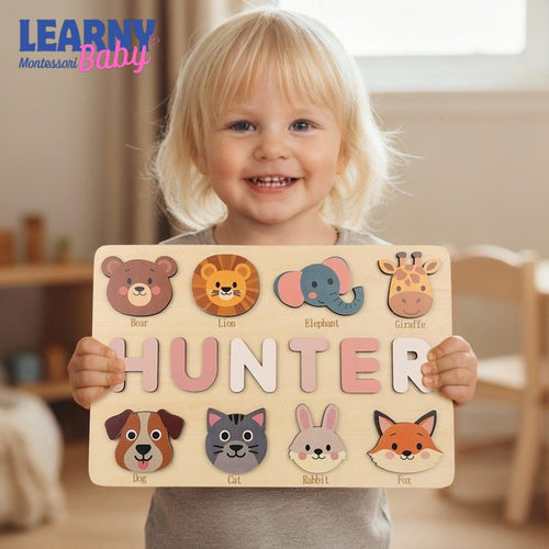 Personalized Wooden Name Puzzle: Toddler Baby Gift, Handmade Animal Toy, First Birthday Gift, Puzzles for Toddlers BBLB17