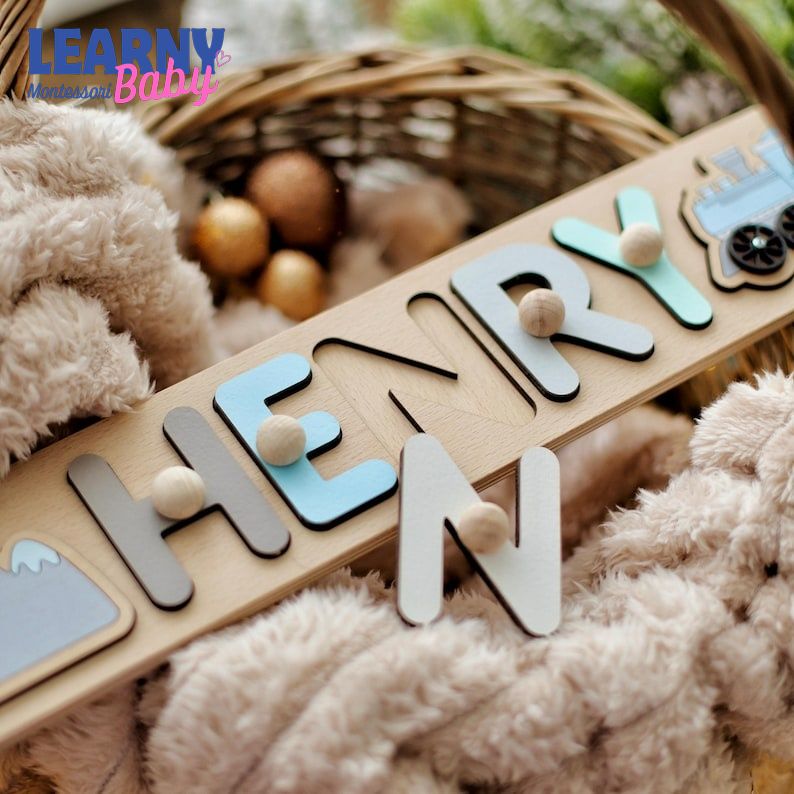 Wooden Name Puzzle, Baby 1st Birthday Gift, Personalized Baby Toy, First Christmas Gift for Toddlers BBLB26