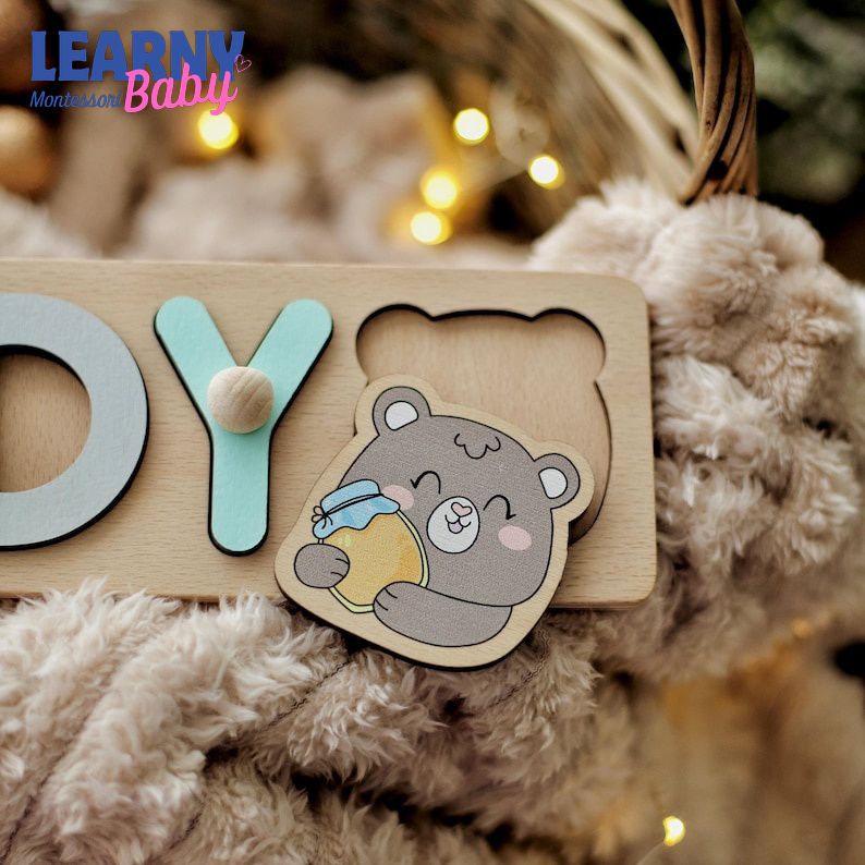 Wooden Name Puzzle, Baby 1st Birthday Gift, Personalized Baby Toy, First Christmas Gift for Toddlers BBLB26