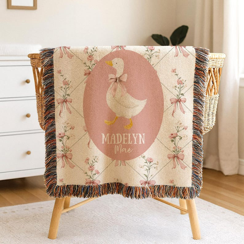Personalized Floral Goose Baby Blanket Baby Goose Woven Blanket Goose Nursery Decor Custom Baby Blanket Floral Baby Shower Goose Baby Gift