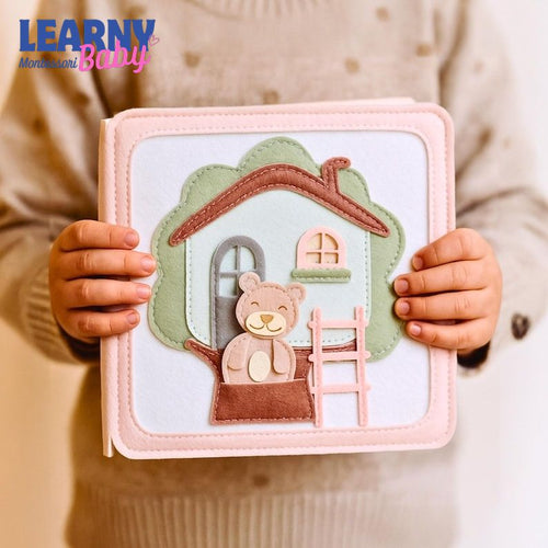 Personalized Teddy Bear Treehouse Quiet Book for Toddlers, Montessori Busy Book, Sensory Learning Toy, Felt Activity Book QBLB65