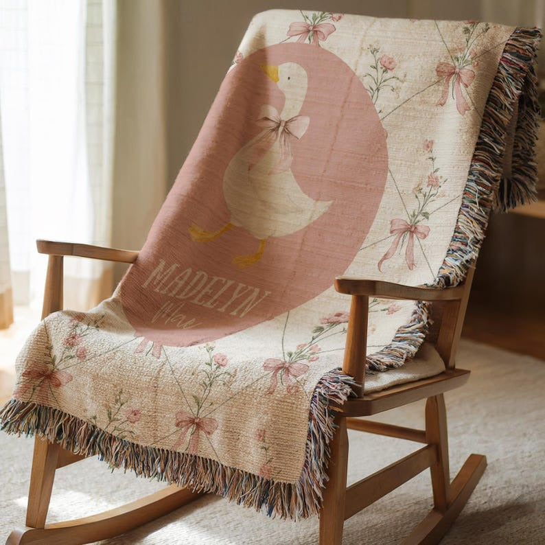 Personalized Floral Goose Baby Blanket Baby Goose Woven Blanket Goose Nursery Decor Custom Baby Blanket Floral Baby Shower Goose Baby Gift