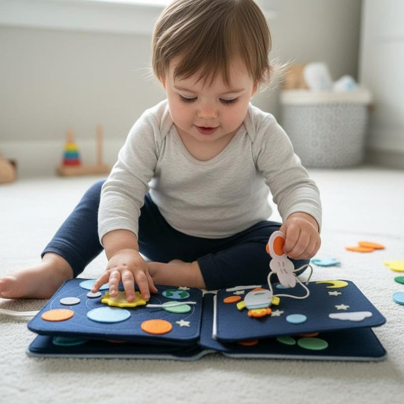 Personalized Felt Quiet Book, Custom Space Quiet Book, Handmade Montessori Busy Book, Felt Activity Book for Toddlers, Baby Birthday Gift