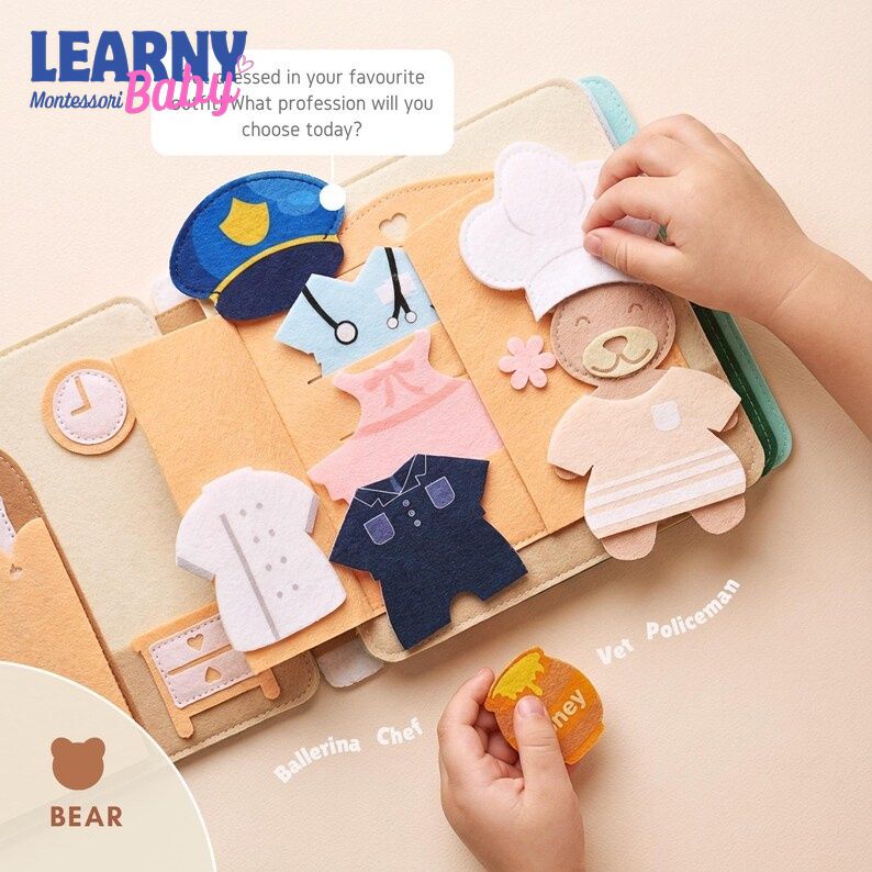 Personalized Teddy Bear Treehouse Quiet Book for Toddlers, Montessori Busy Book, Sensory Learning Toy, Felt Activity Book QBLB65