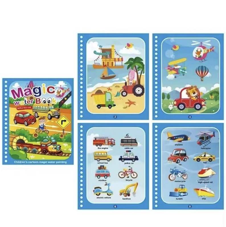 Magic Water Coloring Book for Kids, Reusable Water Painting with Pen, Mess-Free Early Learning Toy, Ages 1.5–5