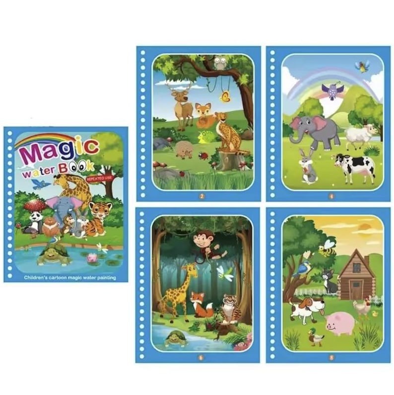 Magic Water Coloring Book for Kids, Reusable Water Painting with Pen, Mess-Free Early Learning Toy, Ages 1.5–5