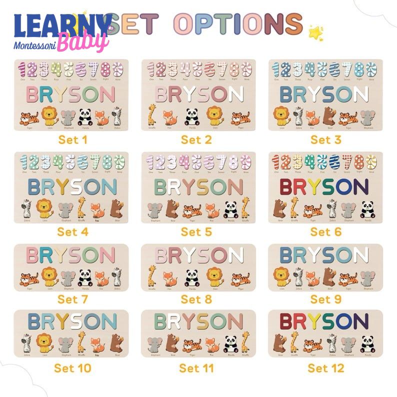 Personalized Wooden Name Puzzle: Animals & Numbers, First Birthday Gift, Baby Gifts BBLB18