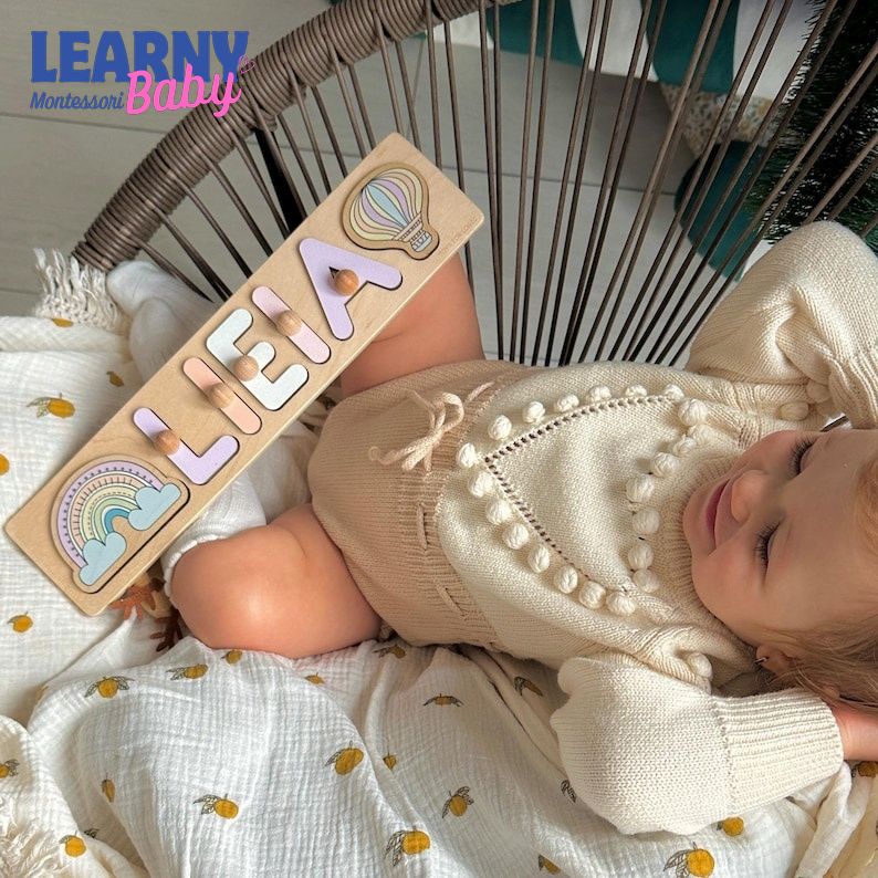 Wooden Name Puzzle, Baby 1st Birthday Gift, Personalized Baby Toy, First Christmas Gift for Toddlers BBLB26