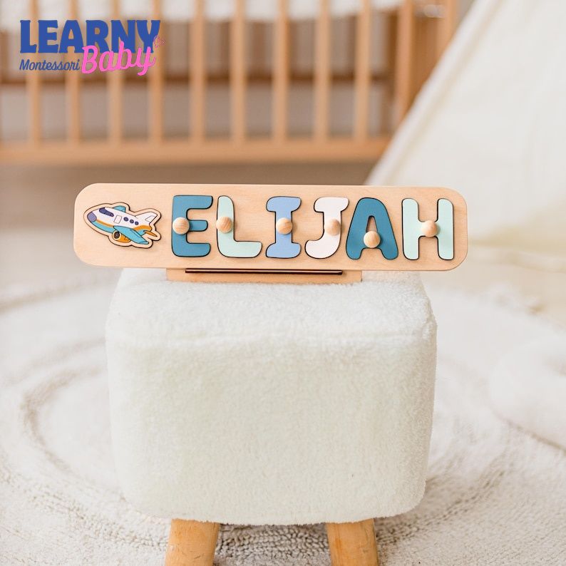 Personalized Wooden Name Puzzle, Custom Toddler Name Puzzle, Montessori Learning Toy, Dinosaur Safari Name Board, Baby Birthday Gift BBLB27
