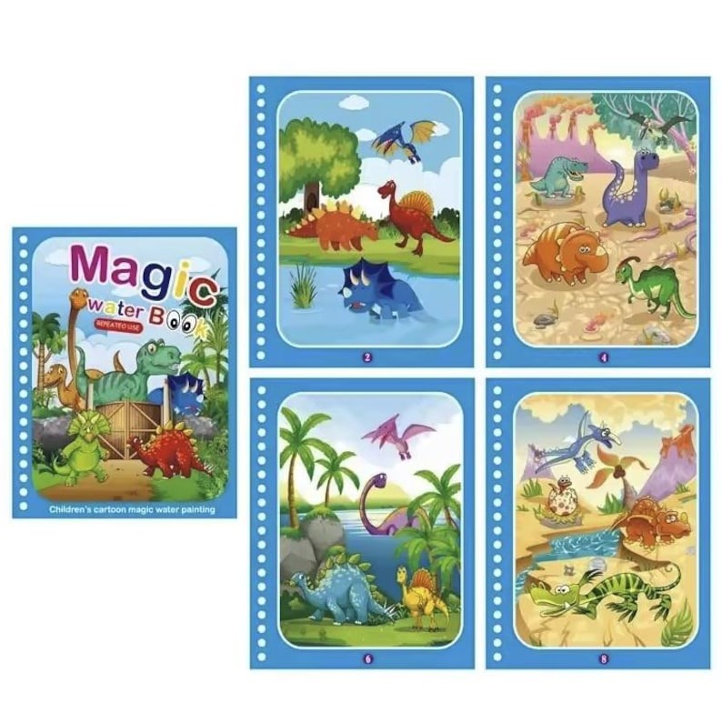 Magic Water Coloring Book for Kids, Reusable Water Painting with Pen, Mess-Free Early Learning Toy, Ages 1.5–5