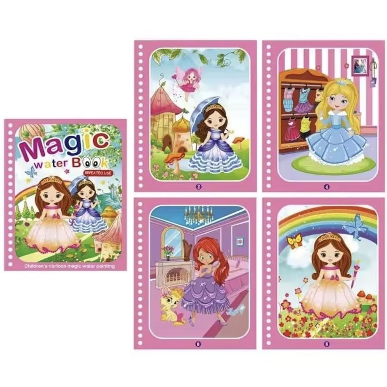 Magic Water Coloring Book for Kids, Reusable Water Painting with Pen, Mess-Free Early Learning Toy, Ages 1.5–5