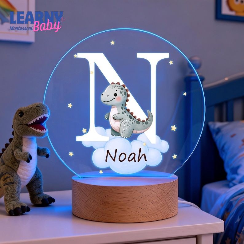 Personalized Fantasy Star Cloud Cute Forest Animal Initial Name LED Night Light with Wooden Base Nursery Decor Birthday Baby Shower Gift NL15