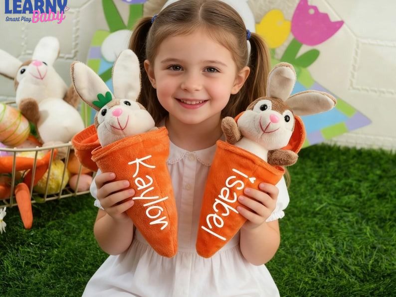 Personalized Reversible Carrot Plush Toy, Custom Plush Rabbit Keychain,Customize Cute Easter Bunny Keychain,Easter Gift with Name