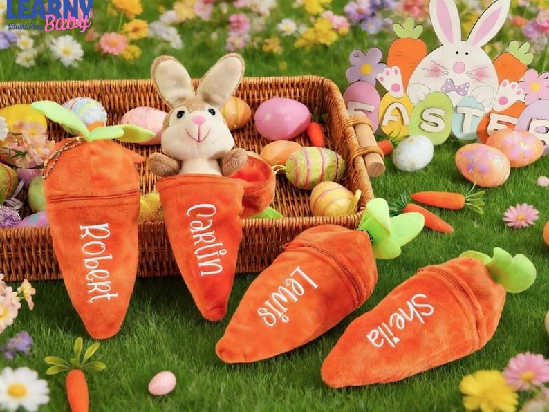 Personalized Reversible Carrot Plush Toy, Custom Plush Rabbit Keychain,Customize Cute Easter Bunny Keychain,Easter Gift with Name