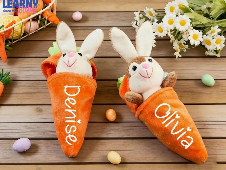 Personalized Reversible Carrot Plush Toy, Custom Plush Rabbit Keychain,Customize Cute Easter Bunny Keychain,Easter Gift with Name