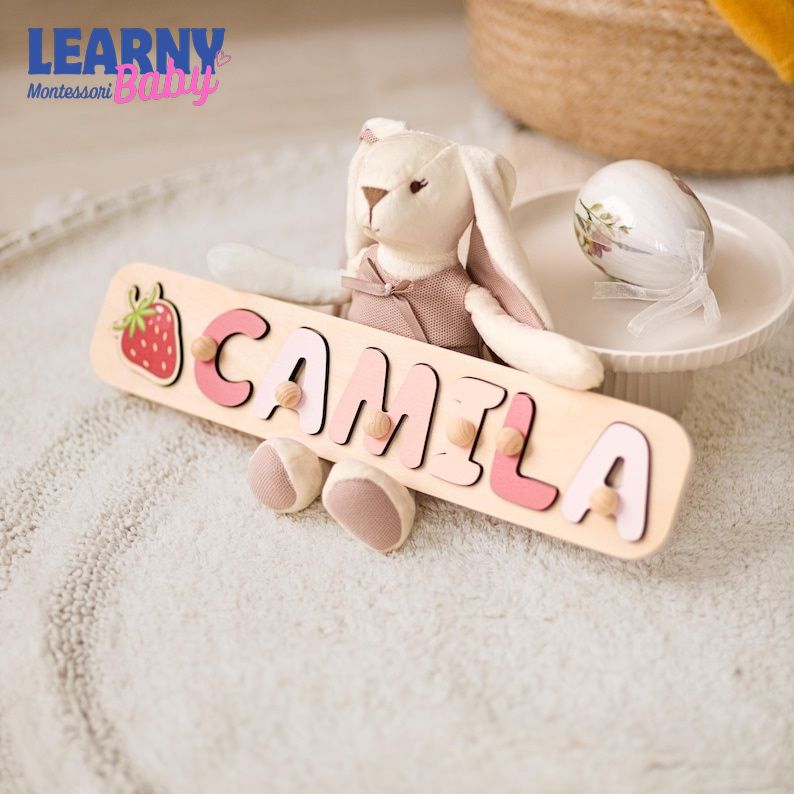 Personalized Wooden Name Puzzle, Custom Toddler Name Puzzle, Montessori Learning Toy, Dinosaur Safari Name Board, Baby Birthday Gift BBLB27