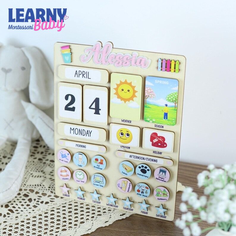 Customized Wooden Toddler Routine Chart, Visual Schedule for Kids, Montessori Calendar for Kids, Daily Routine Checklist