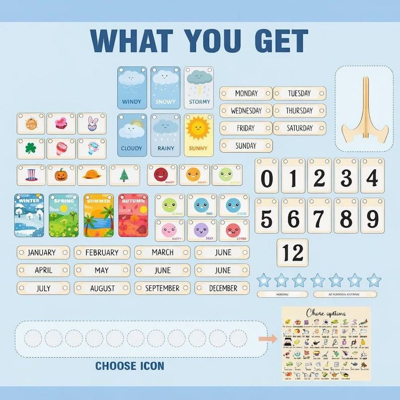 Customized Wooden Toddler Routine Chart, Visual Schedule for Kids, Montessori Calendar for Kids, Daily Routine Checklist