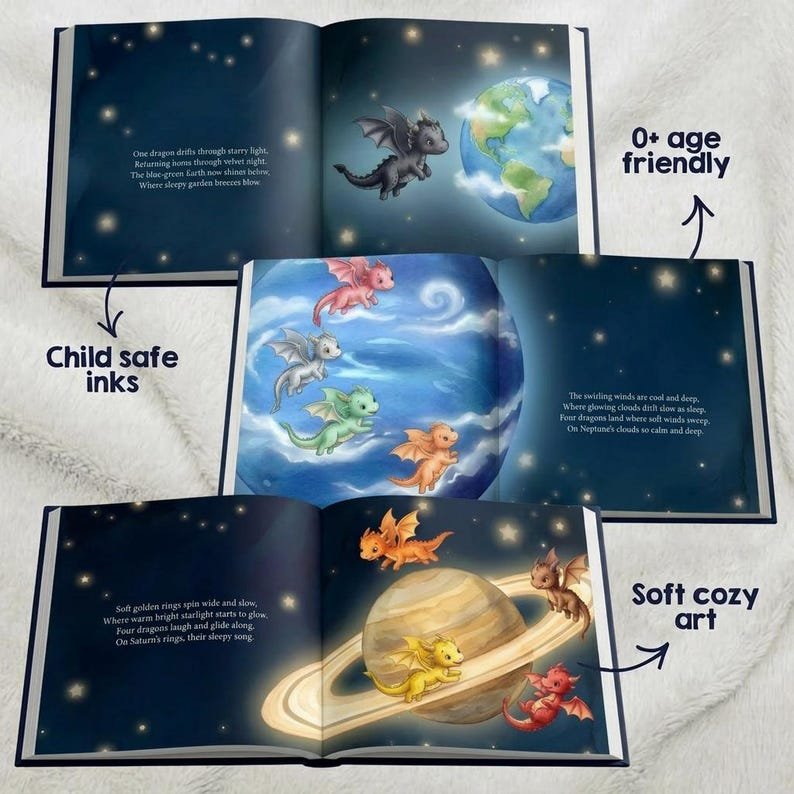 Personalized Dragon Bedtime Story Book, Custom Little Dragon Book, Fantasy Nursery Decor Gift, Dragon Theme Baby Keepsake, Baby Shower Gift