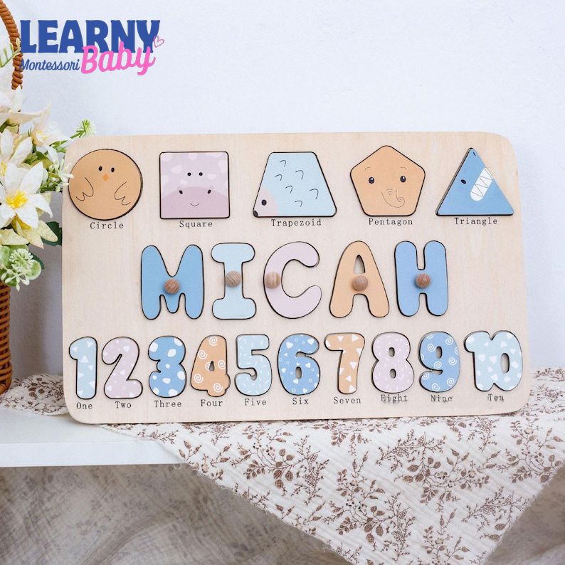 New Baby Gift Wood Name Puzzle for Toddler Montessori Puzzle, Personalized Baby Gift, First Birthday Gift, Wooden Toys BBLB24