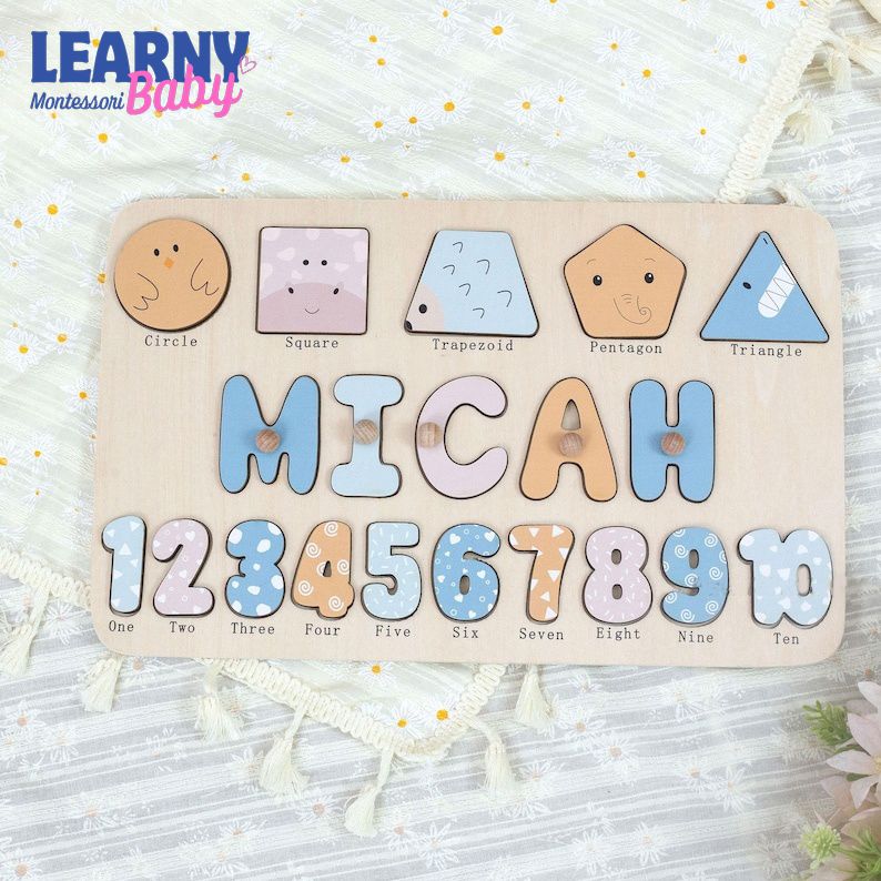 New Baby Gift Wood Name Puzzle for Toddler Montessori Puzzle, Personalized Baby Gift, First Birthday Gift, Wooden Toys BBLB24