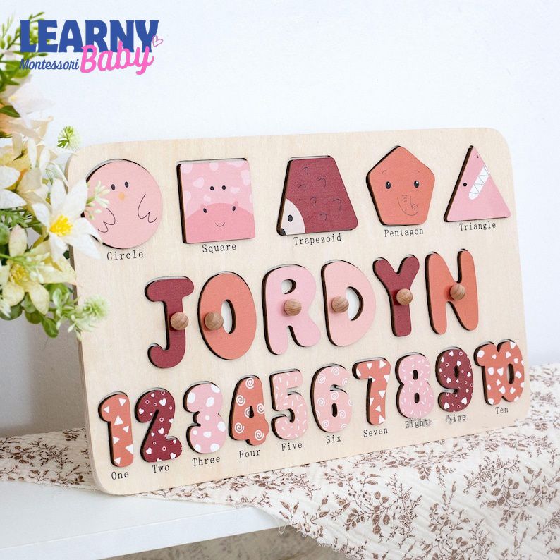 New Baby Gift Wood Name Puzzle for Toddler Montessori Puzzle, Personalized Baby Gift, First Birthday Gift, Wooden Toys BBLB24
