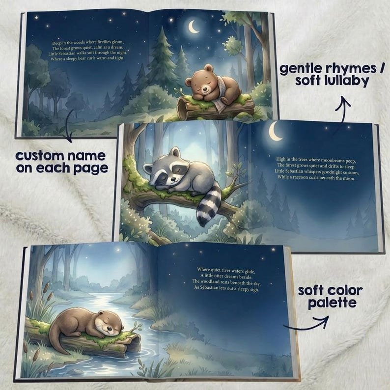 Personalized Woodland Animals Bedtime Story Book, Custom Forest Animal Book, Woodland Nursery Keepsake Gift, Baby Shower Gift Woodland Decor