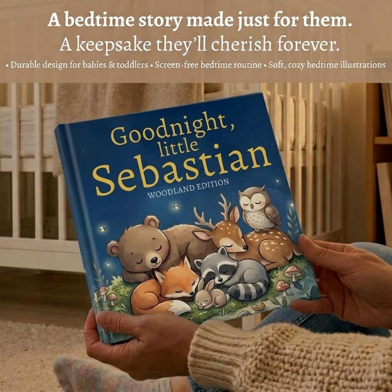 Personalized Woodland Animals Bedtime Story Book, Custom Forest Animal Book, Woodland Nursery Keepsake Gift, Baby Shower Gift Woodland Decor