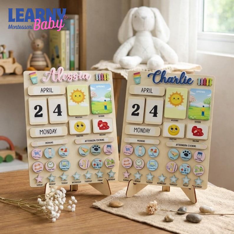 Customized Wooden Toddler Routine Chart, Visual Schedule for Kids, Montessori Calendar for Kids, Daily Routine Checklist