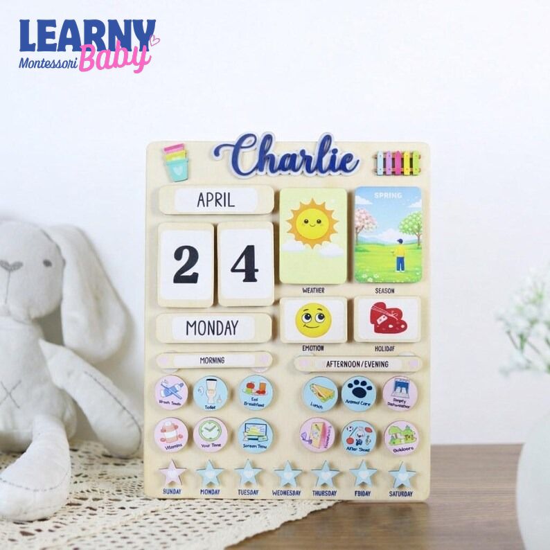 Customized Wooden Toddler Routine Chart, Visual Schedule for Kids, Montessori Calendar for Kids, Daily Routine Checklist