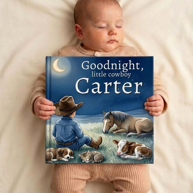 Personalized Cowboy Bedtime Story Book, Custom Little Cowboy Book, Western Nursery Decor Gift, Cowboy Theme Baby Keepsake, Baby Shower Gift